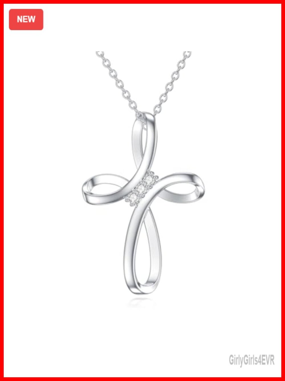 S925 Sterling Silver Infinity Cross Necklace Lab Grown Diamond 18+2 inch